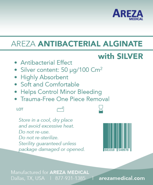 Antibacterial Alginate Dressing (Contains Silver) 4.25″ X 4.25″ - Shop at Areza Medical for Transparent Adhesive Dressing, Antibacterial Alginate with Silver, Calcium Alginate Wound Dressing, Foam Dressing with Adhesive Border, Hemostatic Dressing, Island Dressing (Bordered Gauze), Ostomy Silicone Foam Dressing, Polyurethane Foam Dressing, Silicone Foam Dressing with Adhesive Border, Silver Foam Dressing, & Silver Foam Dressing with Border.