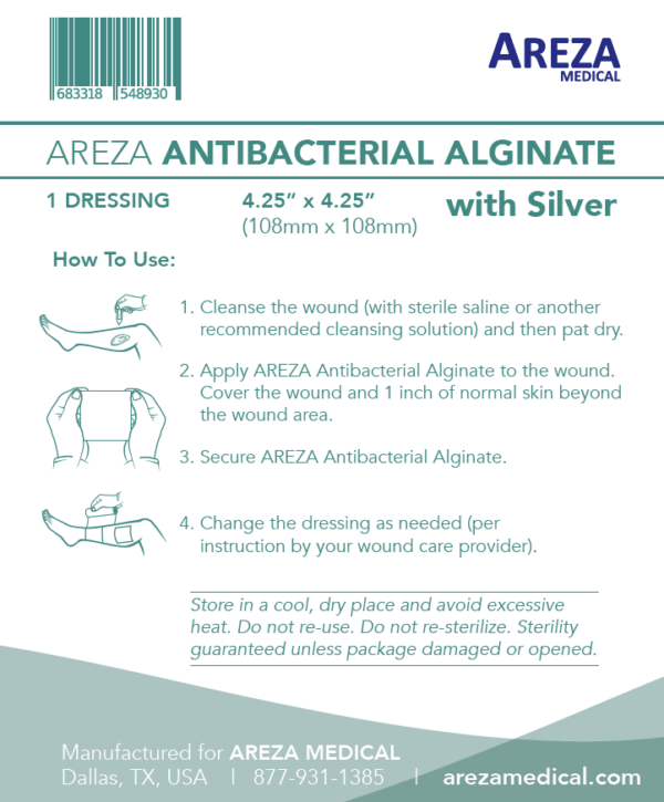 Antibacterial Alginate Dressing (Contains Silver) 4.25″ X 4.25″ - Shop at Areza Medical for Transparent Adhesive Dressing, Antibacterial Alginate with Silver, Calcium Alginate Wound Dressing, Foam Dressing with Adhesive Border, Hemostatic Dressing, Island Dressing (Bordered Gauze), Ostomy Silicone Foam Dressing, Polyurethane Foam Dressing, Silicone Foam Dressing with Adhesive Border, Silver Foam Dressing, & Silver Foam Dressing with Border.