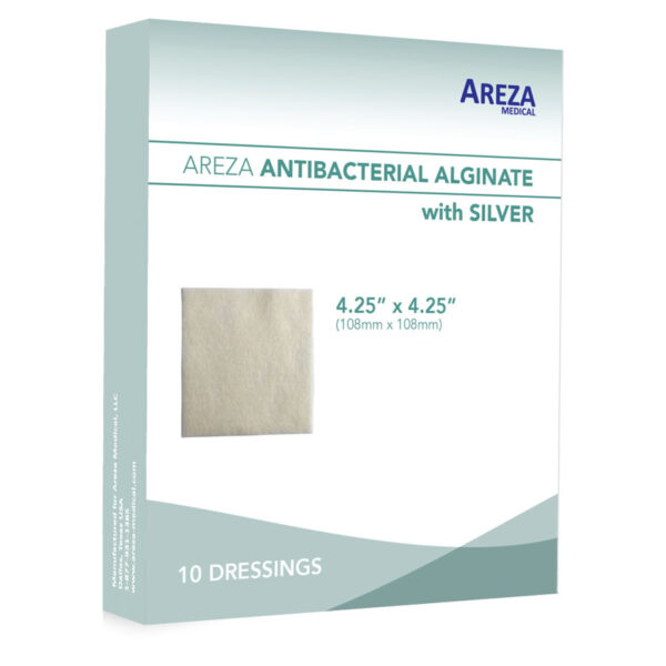 Antibacterial Alginate Dressnig (Contains Silver) 4.25″ X 4.25″ - Shop at Areza Medical for Transparent Adhesive Dressing, Antibacterial Alginate with Silver, Calcium Alginate Wound Dressing, Foam Dressing with Adhesive Border, Hemostatic Dressing, Island Dressing (Bordered Gauze), Ostomy Silicone Foam Dressing, Polyurethane Foam Dressing, Silicone Foam Dressing with Adhesive Border, Silver Foam Dressing, & Silver Foam Dressing with Border.