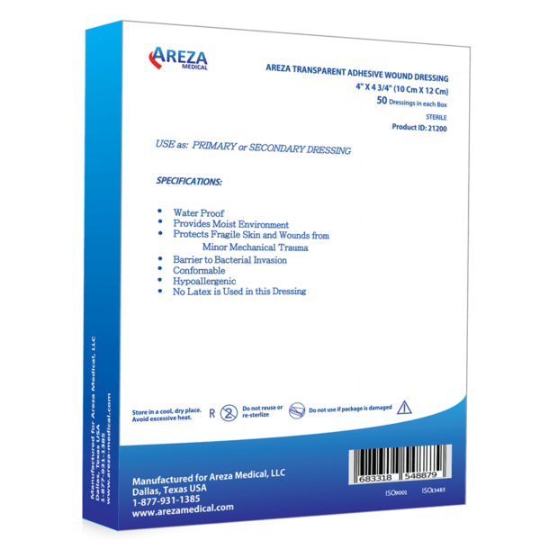 Transparent Adhesive Film Dressing | Film Dressing - Shop at Areza Medical for Transparent Adhesive Dressing, Antibacterial Alginate with Silver, Calcium Alginate Wound Dressing, Foam Dressing with Adhesive Border, Hemostatic Dressing, Island Dressing (Bordered Gauze), Ostomy Silicone Foam Dressing, Polyurethane Foam Dressing, Silicone Foam Dressing with Adhesive Border, Silver Foam Dressing, & Silver Foam Dressing with Border.