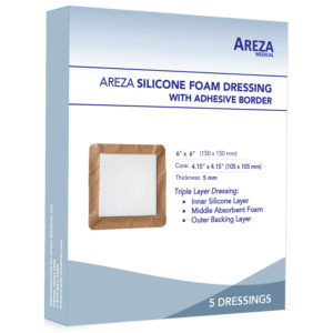 Silicone Foam Dressing with Adhesive Border - Shop at Areza Medical for Transparent Adhesive Dressing, Antibacterial Alginate with Silver, Calcium Alginate Wound Dressing, Foam Dressing with Adhesive Border, Hemostatic Dressing, Island Dressing (Bordered Gauze), Ostomy Silicone Foam Dressing, Polyurethane Foam Dressing, Silicone Foam Dressing with Adhesive Border, Silver Foam Dressing, & Silver Foam Dressing with Border.